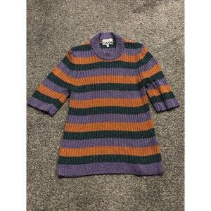 Ganni Stripe Lurex Knit Ribbed Sweater Women Green Orange Purple Size XS